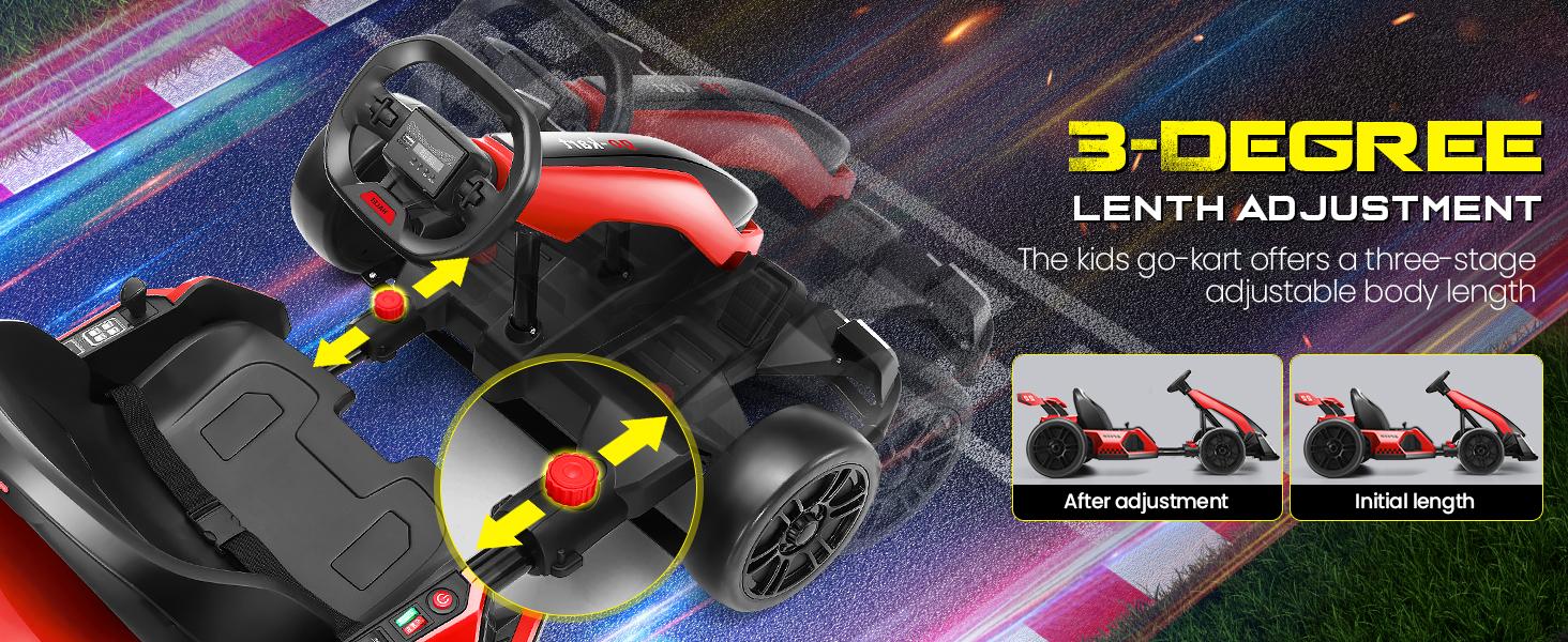 Hikole Go Kart Electric Drift Kart Car, 24V Crazy Go Cart for Kids with Adjustable Seat, 3 Speed Mode, Fast 300W Motor, 8.5 MPH, Ride on Toys for Kids 6-12 Years Old volume control eva wheel