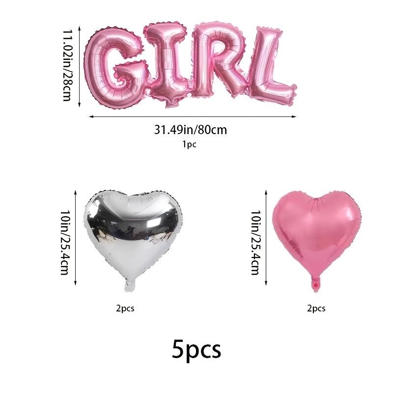 5 sets of pink aluminum foil love balloons, including letter balloons and silver pink love balloons. Very suitable for holiday decorations, pink themed celebrations, welcome parties, and birthday events