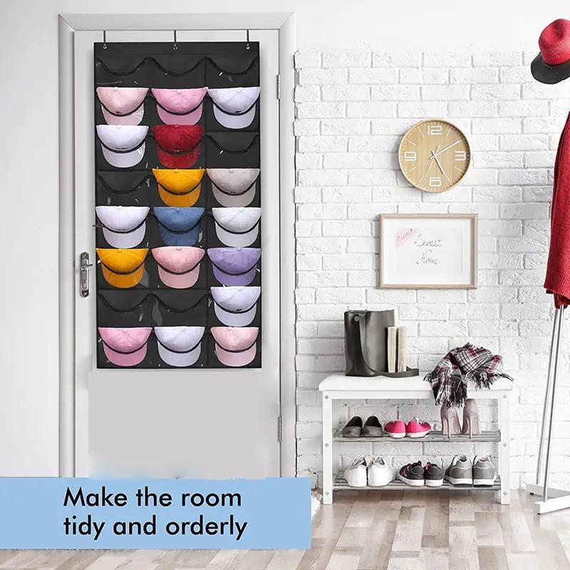 Hangable Hat Storage Organizer, 1 Count Punch Free Multi Grid Hat Organizer, Hanging Hat Storage Rack for Door & Wardrobe, Summer Essentials Home Organizer for Room, Bedroom Furniture Decorative Accessories, Hat Holder Hanger