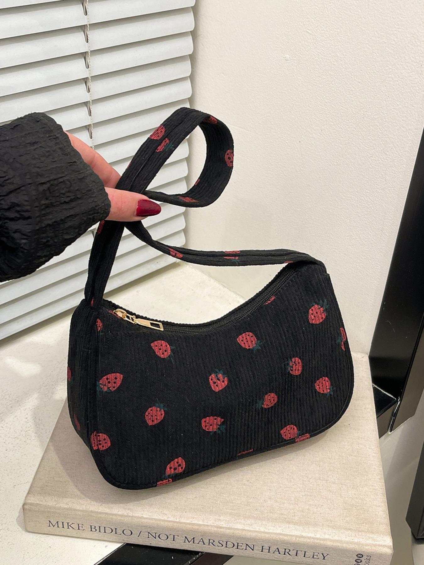 Fashionable Fruit Print Shoulder Bag, Large Capacity, Cute and Fresh Design, Versatile Plain Color Backpack, Perfect for Daily Use