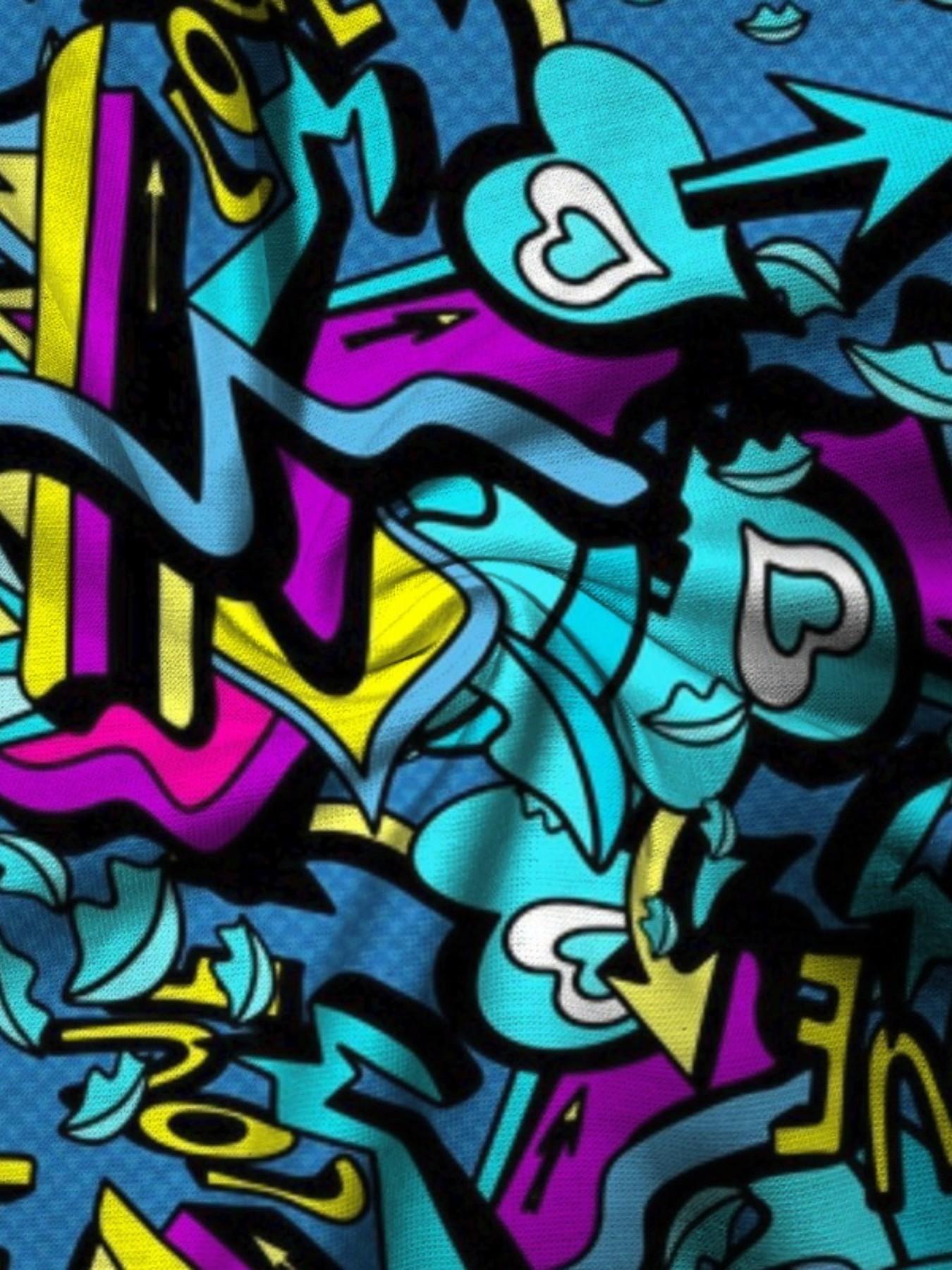 Summer Kids Street Graffiti Print Drawstring Beach Pants, Boys' Loose Fit Trendy Swim Trunks, Casual Short Beachwear for Children