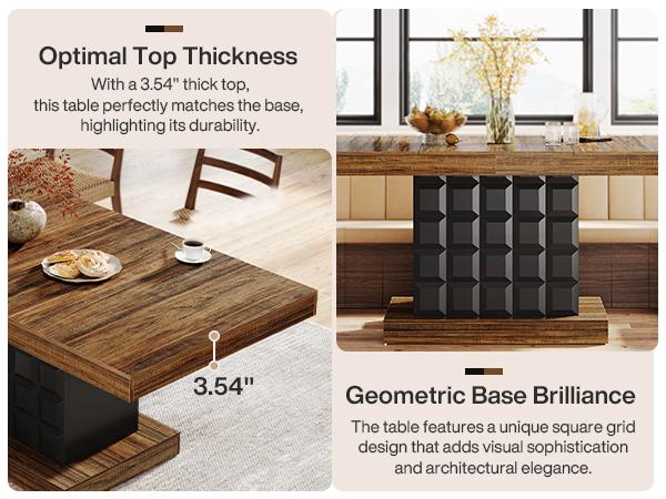 LITTLE TREE 63'' Dining Table for 4-6, Farmhouse Wooden Rectangular Dinner Table with Geometric Relief, Pedestal Base LITTLE TREE 63'' Dining Table for 4-6, Farmhouse Wooden Rectangular Dinner Table with Geometric Relief, Pedestal Base