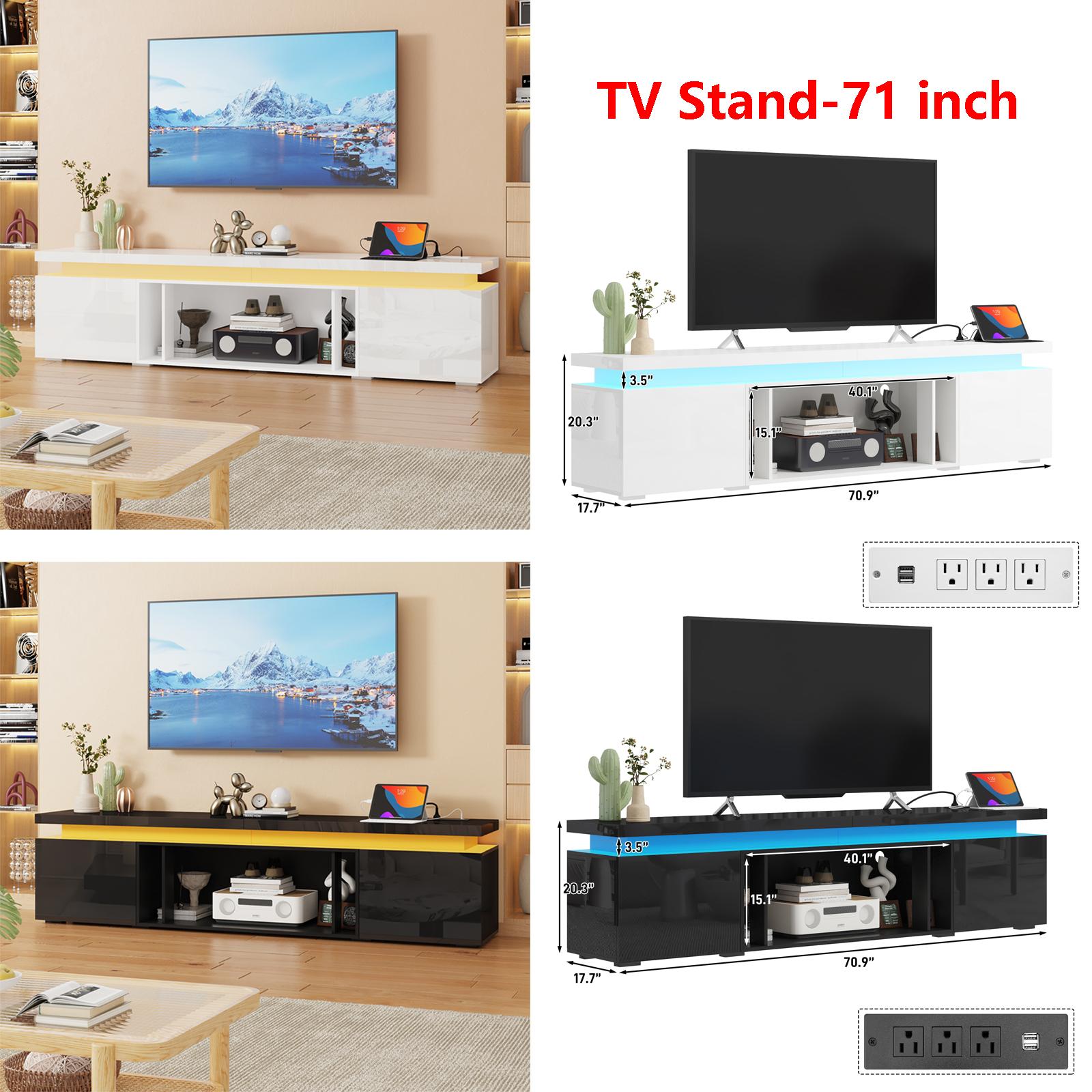 LED TV Stand for 70/75/80/85/90/95 inch TV/Fireplace TV Stand , TV Stand with 40" Electric Fireplace & Power Outlet, High Gloss Surface, 2 Storage Cabinet, Modern Style for Living Room (83 Inch/71 Inch, White/Black) LED TV Stand for 70/75/80/85/90/95 inch TV/Fireplace TV Stand , TV Stand with 40" Electric Fireplace & Power Outlet, High Gloss Surface, 2 Storage Cabinet, Modern Style for Living Room (83 Inch/71 Inch, White/Black)