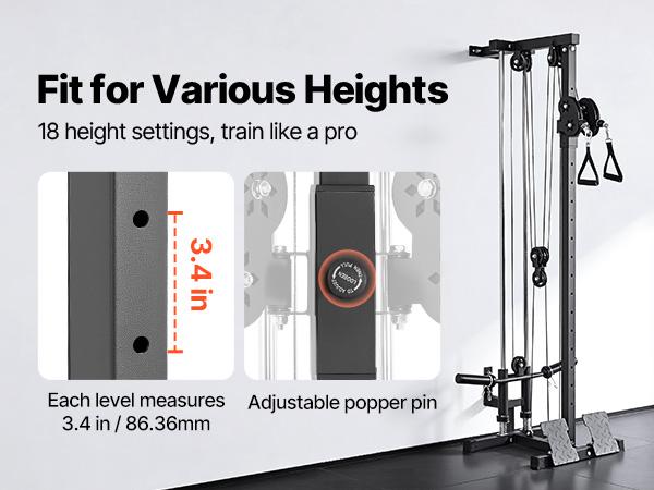 VEVOR LAT Pull Down Machine, 3-in-1 Row Cable Machine, Cable Machines Home Gym with 18-Level Height Adjustment, Wall-Mount Design, Load 500 lbs Lat Tower for Full-Body Workouts, Single-Arm Training