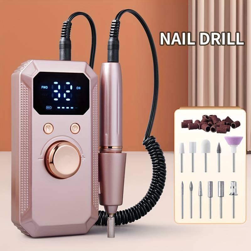 BASIC SUPPLY Professional electric nail polishing machine, LED display screen, multiple polishing heads, 32 adjustable gears, forward and reverse rotation polishing, high-efficiency power, compact design, perfect gift for female nail art