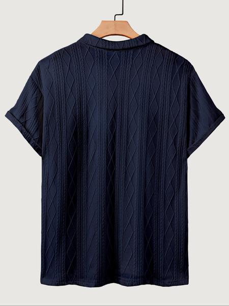 Men's Textured Design Knit Polo Shirt, Casual Summer Fitted Plain Pattern Top, Moderate Fabric Men's Clothing for Daily Wear, Menswear, Knitted Shirt