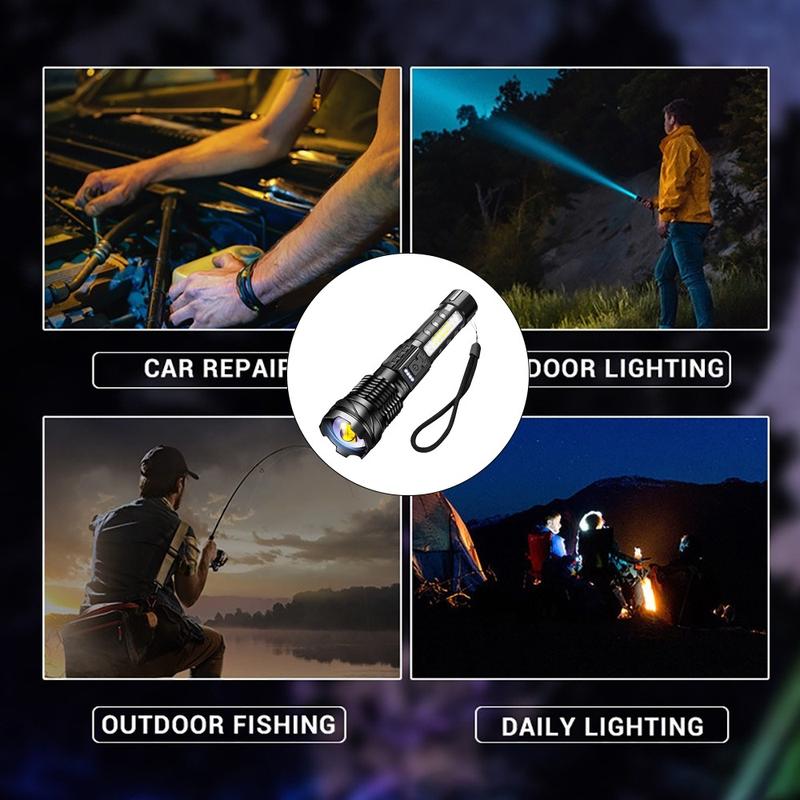 2-pack Rechargeable LED Flashlight, Portable Pen Clip Flashlight with Telescopic Zoom and Power Indicator, 7 Lighting Modes, Strong Handheld Flashlight for Outdoor, Camping, Work, Emergency Situations