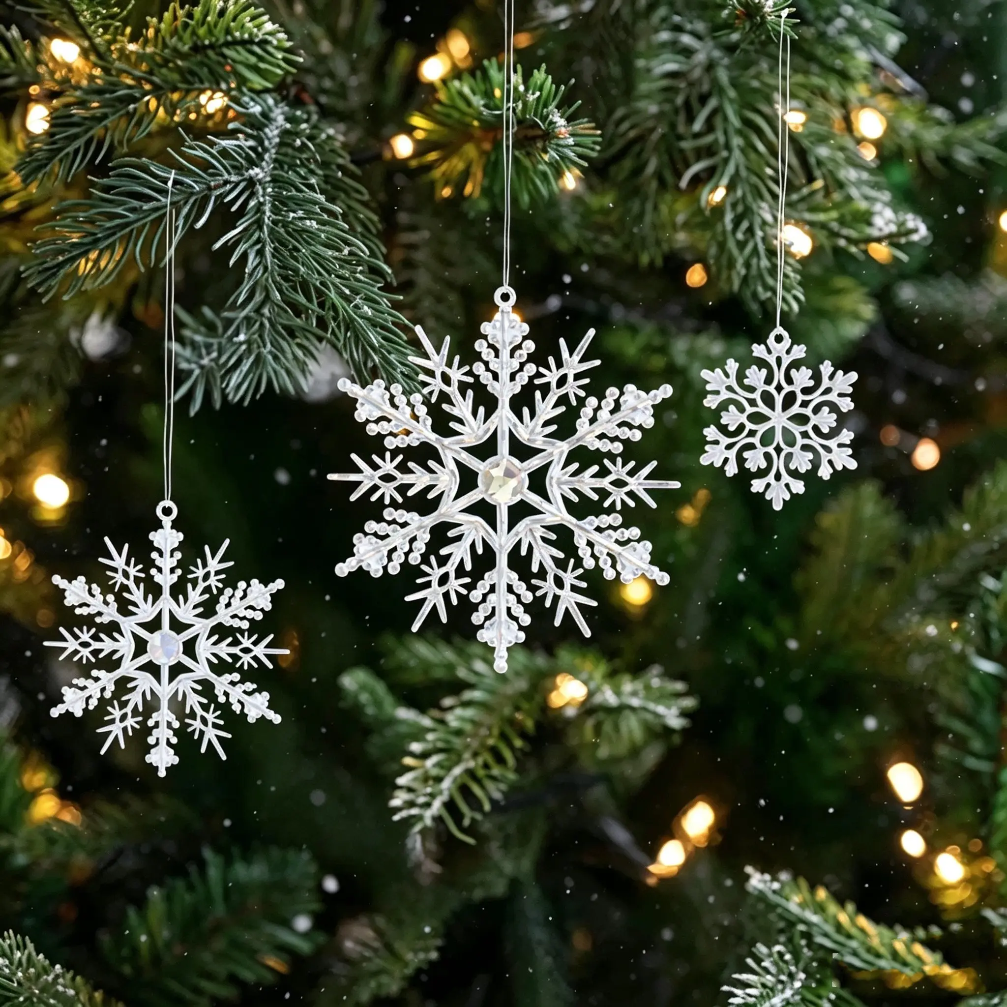 Hollow Snowflake Ornament, Acrylic Snowflake Decor, Christmas Tree Window Winter Decoration, Home Holiday Decor, Multi-Size Simple Design