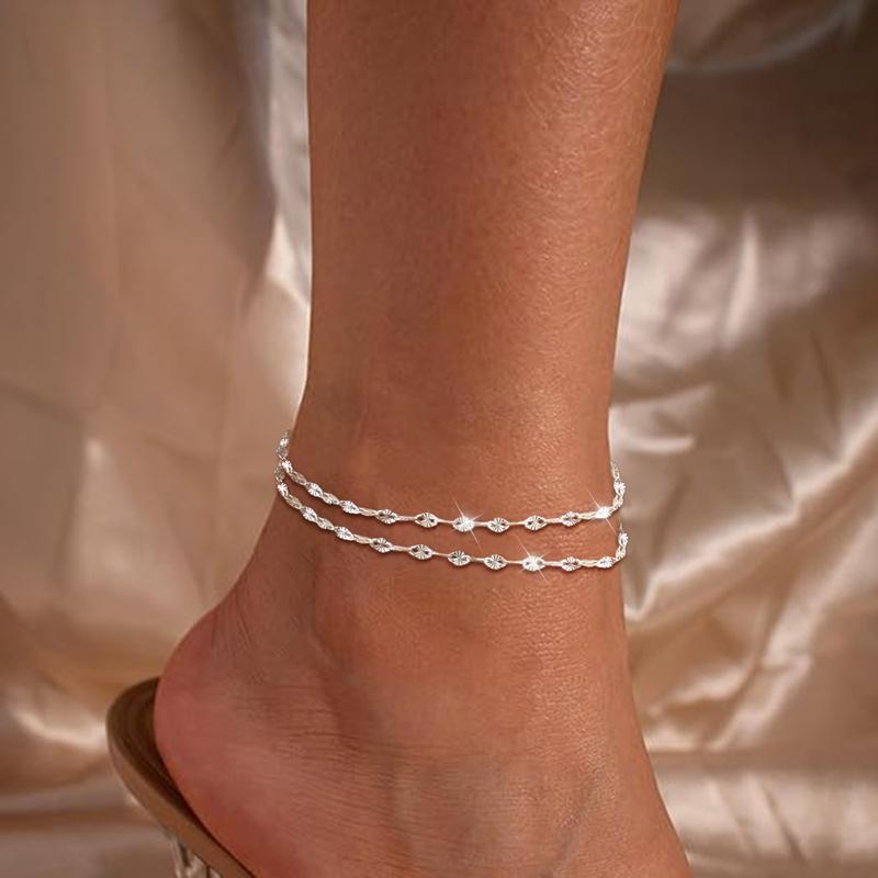 Tewiky Lips Ankle Bracelets for Women Dainty Waterproof Layered Anklets Trendy Waterproof Fashion Jewelry Gifts for Women For Summer Rhodium Plated