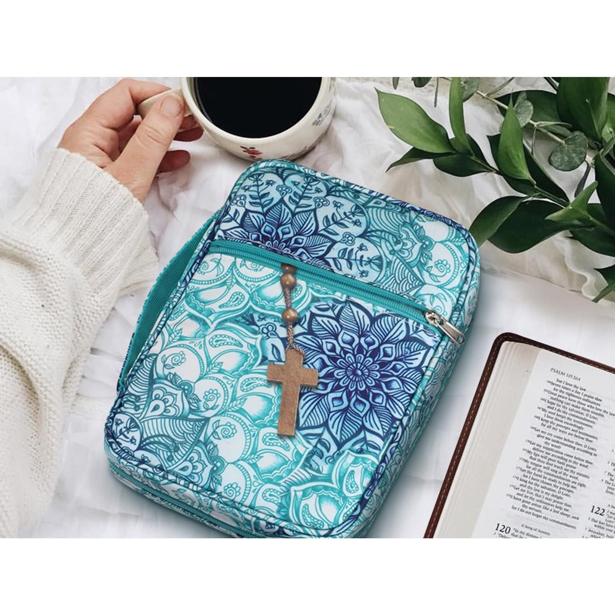 Finpac Polyester Bible Cover - 11x8x2.3" Ipad/Bible Carrying Case with Handle, Zippered Pocket, Multiple Colors, Protective Church Bag Gift for Women Men
