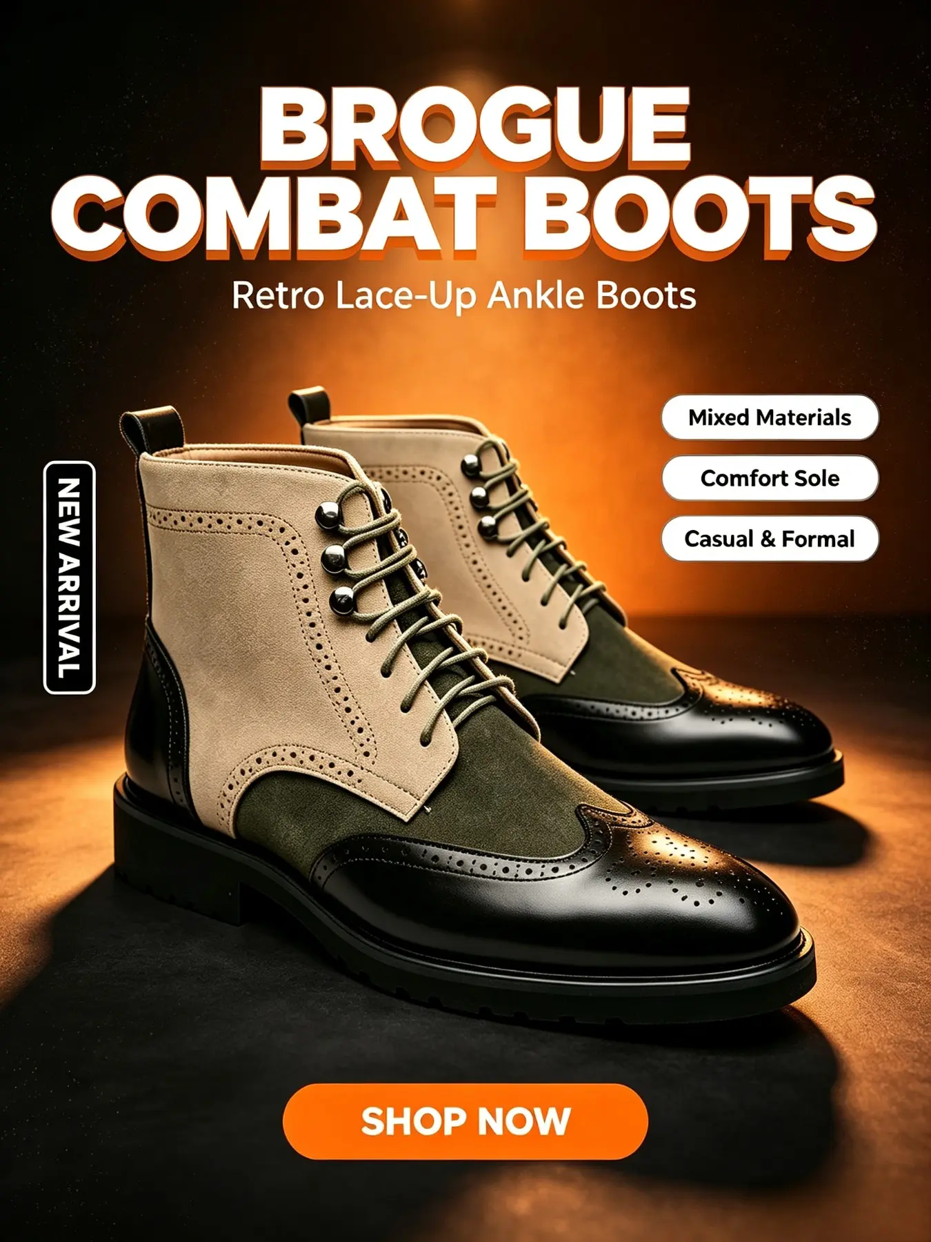 Men's Fashion Lace-Up Boots, Ankle Height, Rubber Sole, Fall & Winter, Business Casual, Trendy and Versatile Men's Shoes