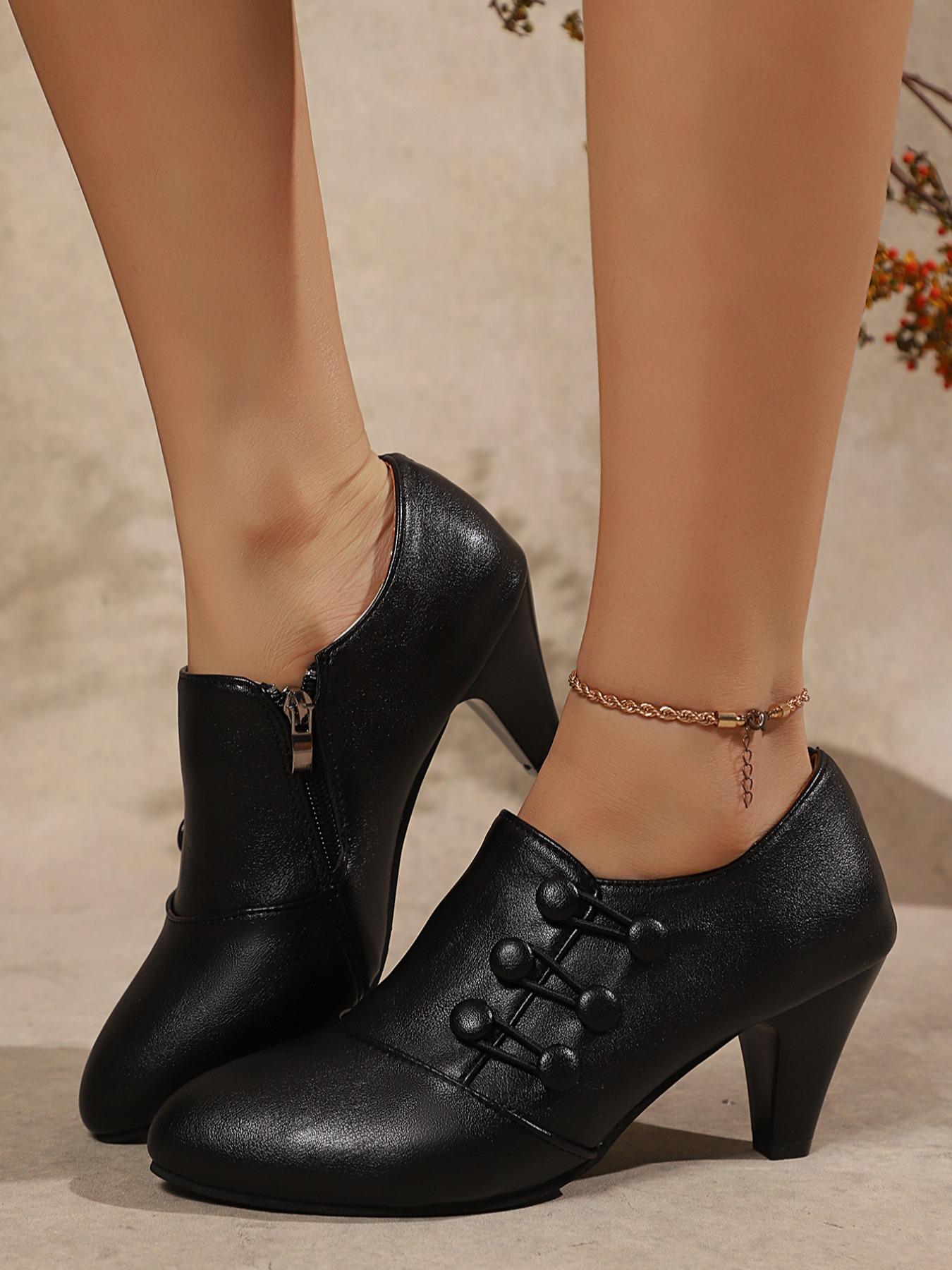 Women's Short Boots, Chunky Heel Design, Thick Heeled Boots, Fashionable Comfort Shoes, Perfect Casual Match, Durable Structure, Stylish and Comfortable