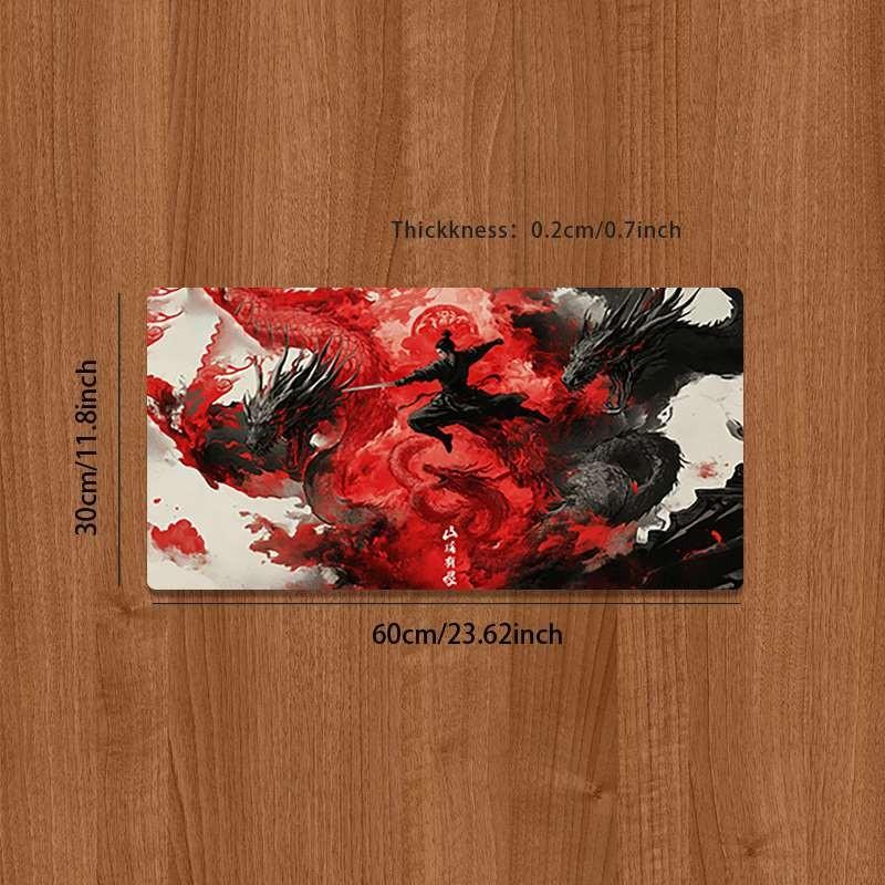 Durable Large Anti-Slip Rubber Mouse Pad, Dragon Water Ink Design, Gaming Office Multi-Functional Keyboard Mat, Perfect Holiday Gift