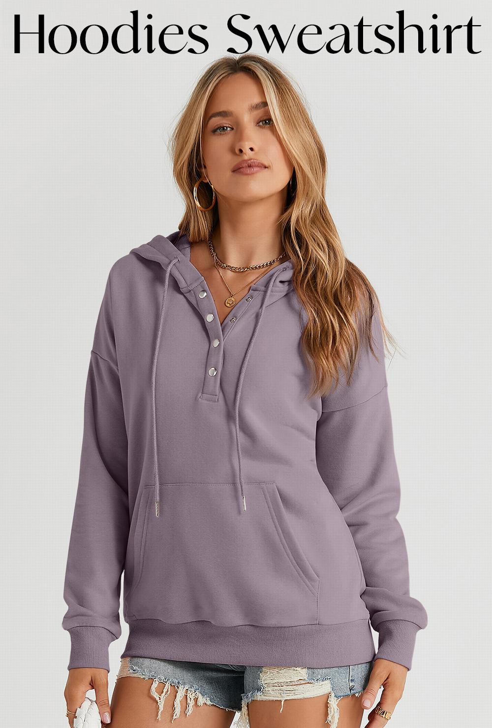 Shewin 2026 Spring Cozy Oversized Hooded Sweatshirt Women's Button-Down Long Sleeve Pullover Comfy Layering with Pocket Casual Daily Outfits Fall Clothing Trendy Y2K Fleece Style Womenswear SpringStatements