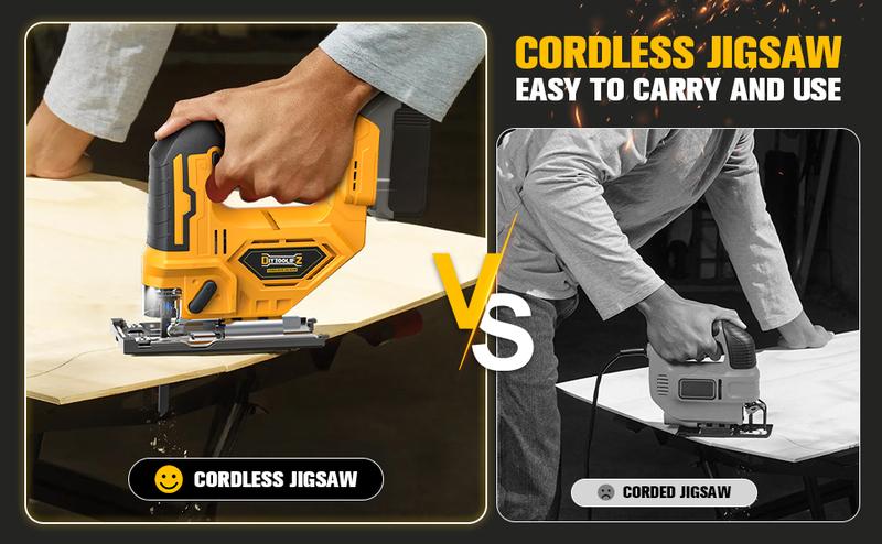 Cordless Jigsaw Compatible with Dewalt 20v Battery(NO Battery!!), Jig Saw Tool Brushless,2900RPM,0°-45°Bevel,3 Orbital Action,LED Light for Straight/Curve Cutting