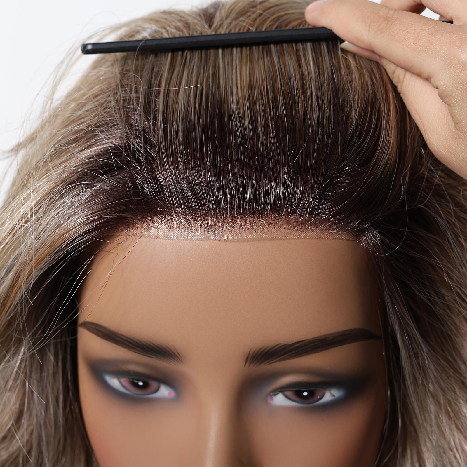 Topshe Hand Tied Mono Base Short Bob Wig, Dark Root Ash Brown Highlight Flip Out Loose Wave Bob, Breathable Mono Top Realistic Scalp, Glueless Wear & Go No Bleach, Tangle Free Heat Resistant Synthetic Hair, Synthetic Material Wigs