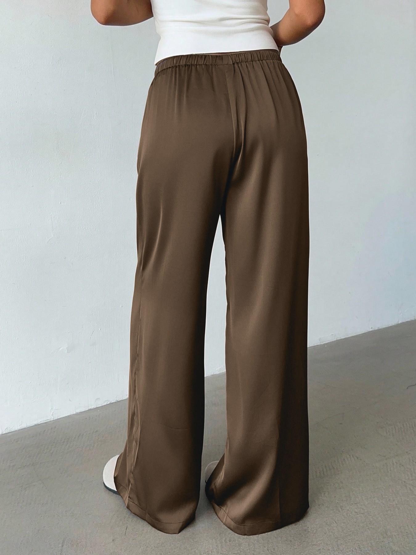 Women's Satin Casual Long Pants, Elastic Waist with Side Pockets, Wide Leg, Fashionable and Versatile, Perfect for Daily Wear, Travel, Vacation