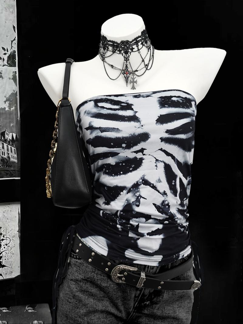 Casual vacation style striped printed fashionable women's drawstring side tie strapless vest