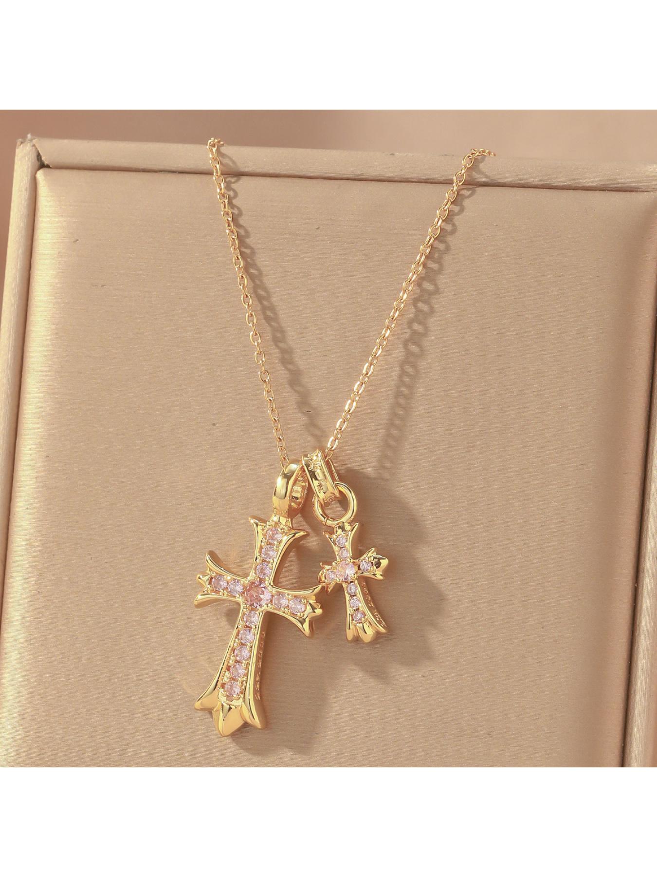 Women's Internet celebrity double cross necklace, niche design, light luxury, versatile, personalized, sweet and cool, versatile pendant collarbone chain