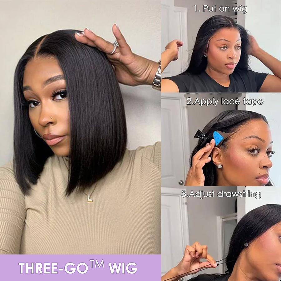 13x4 Glueless BOB Wig Lace Frontal Wig Pre-Everything 220% Ear To Ear Natural Hairline HD Lace Skin Melted Silky Straight Human Hair Wigs With Drawstring