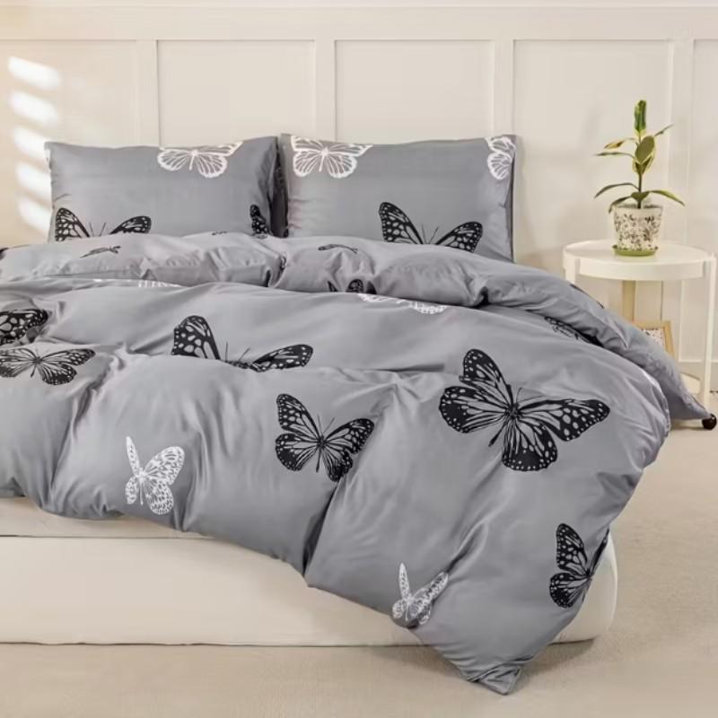 Butterfly Pattern Bedding Set, Decorative Bedding Set, Bed Sheet Sets, Soft Polyester Fiber, Zipper Closure, Includes 1 Fitted Sheet & 2 Pillowcases, All Seasons