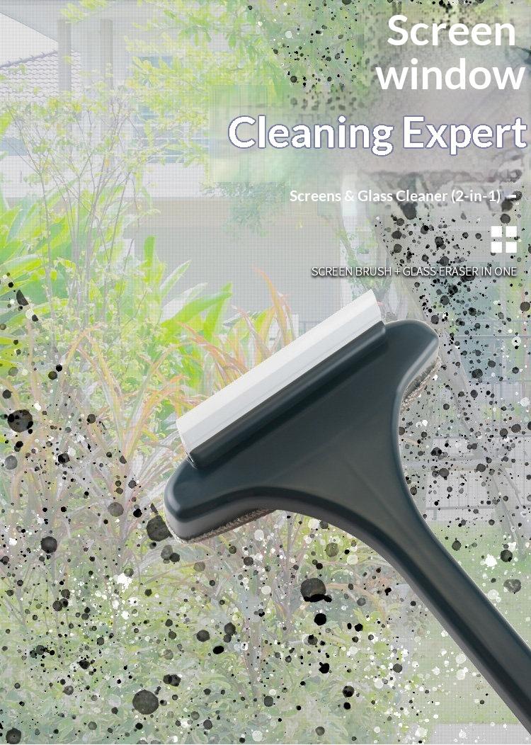 Household Cleaning Tool, Ideal for Christmas and Valentine's Day, Window Cleaning Brush, Cleaning Supplies, 2-in-1 Double-Sided Window Screen Cleaning Brush and Glass Wiper with Scraper, Long Handle, Dual-Use for Wet and Dry Cleaning.