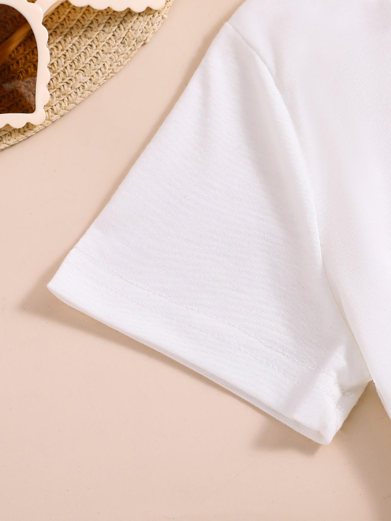 Fashion Two-Piece Set for Girls, Ballerina Cappuccina Print T-Shirt + Denim Shorts, Summer for Kids, Casual Slim Fit Suit