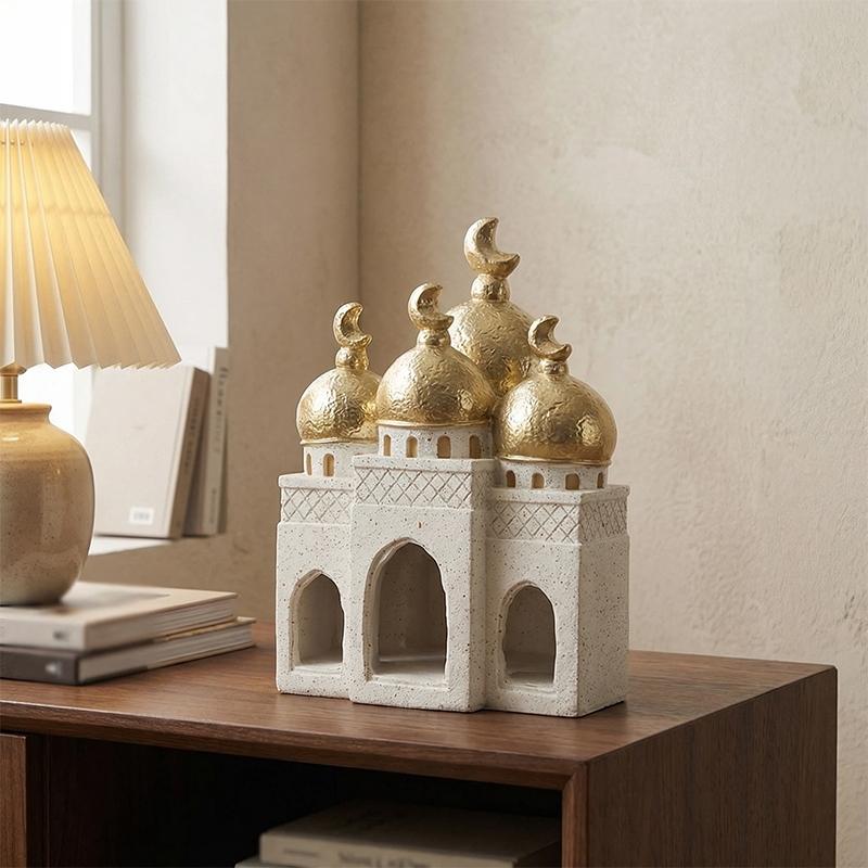 1pc Middle Eastern Style Castle Architecture Statue, Ramadan & Eid Festival Religious Decor for Home Mantel Display