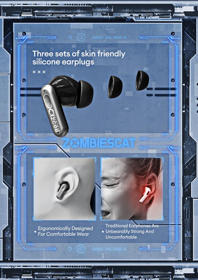 ZOMBIESCAT B5 In-Ear Wireless Headphones with Bluetooth 5.4, ANC TWS Earbuds with RGB Ambient Lighting, Ergonomic Comfort Design, IPX4 Waterproof, Audio Wireless Headsets for Music & Phone Calls