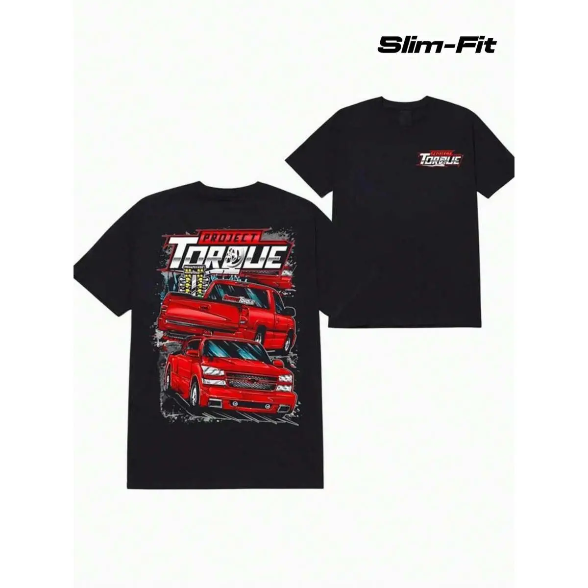 ' Torque Project T-Shirt Compatible For Torque Project Pickups - Slim Fit Crew Neck With "TORQUE" Logo & Truck Design, Automotive Apparel For Car Enthusiasts, Machine Washable Casual Wear (Ideal Gift) - Year-Round Wear For &