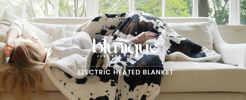 【Best Gift】Blunique Cow-Print Electric Heated Blanket 5 Heat Levels 4-Hour Auto-Off Machine Washable Cozy Household Automatic Shutdown Sherpa Flannel 50x60 Inches 【Best Gift】Blunique Cow-Print Electric Heated Blanket 5 Heat Levels 4-Hour Auto-Off Machine Washable Cozy Household Automatic Shutdown Sherpa Flannel 50x60 Inches