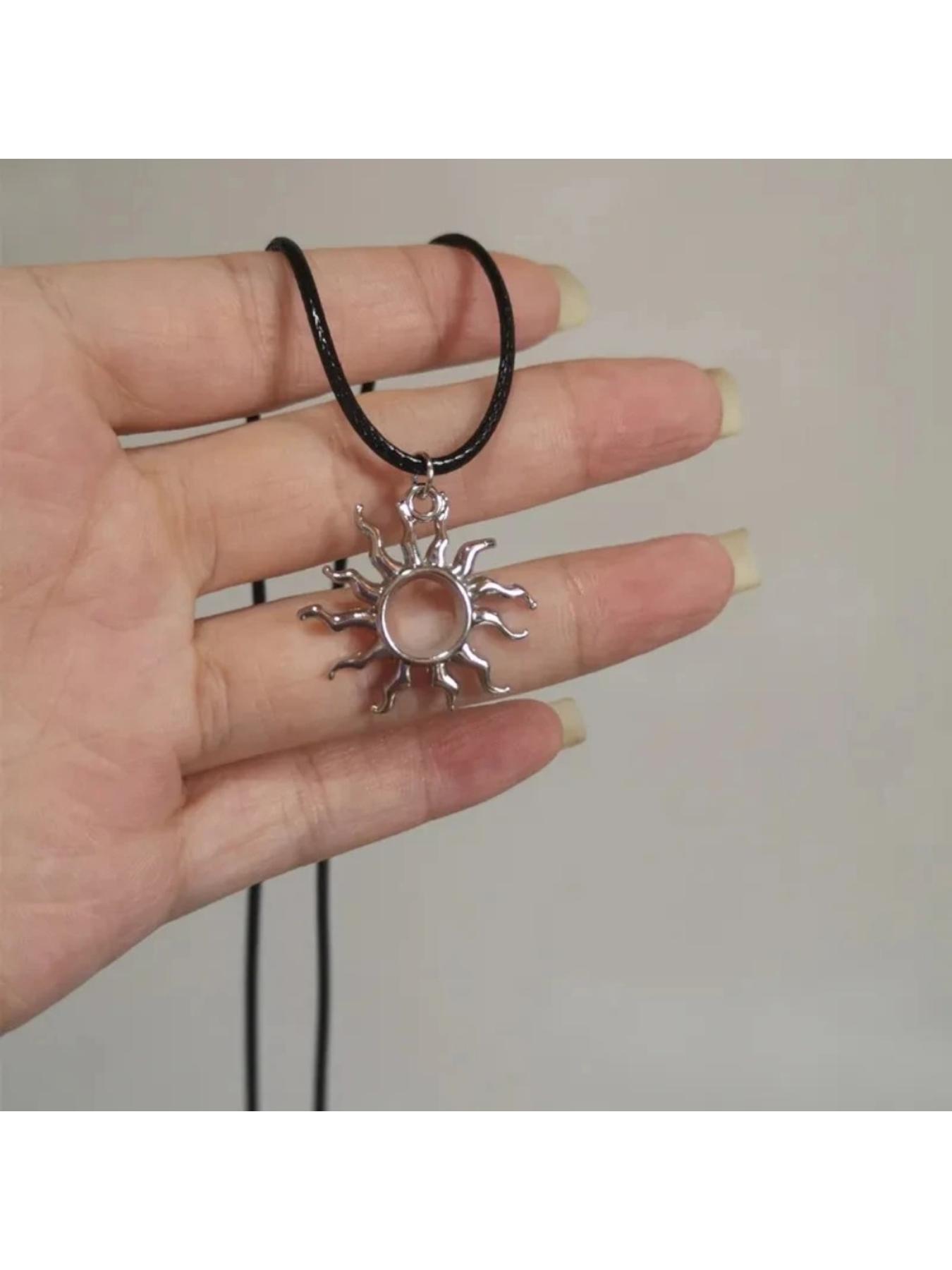 Europe America sun star spiral necklace hip hop unisex trendy Instagram leather cord pendant unique design necklace