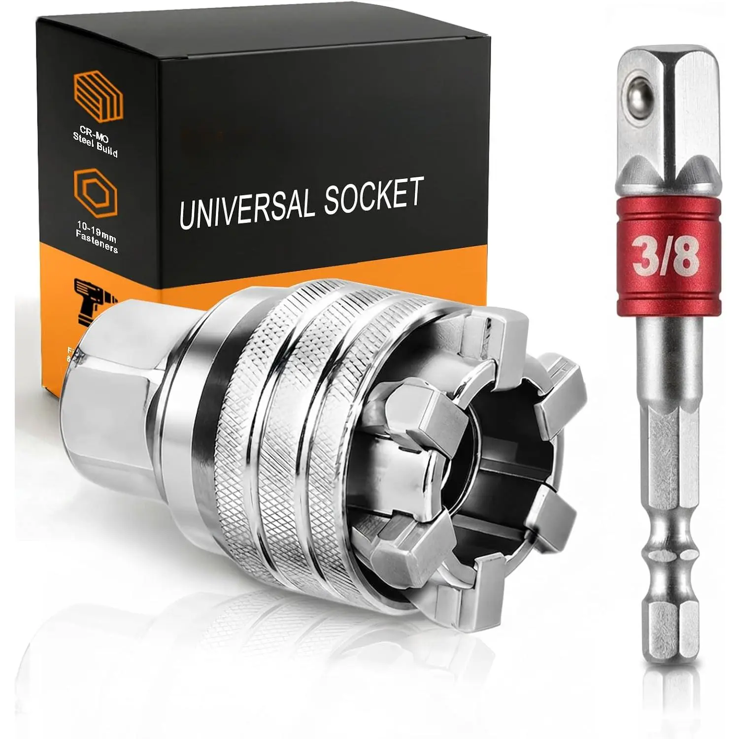 Adjustable Universal Socket Wrench for 3/8" Drive Ratchet Tool, 10-19mm Nut-Fitting Self-Adjusting Grip Socket Adapter, Ideal for Auto Repairs, Great Gift for Men