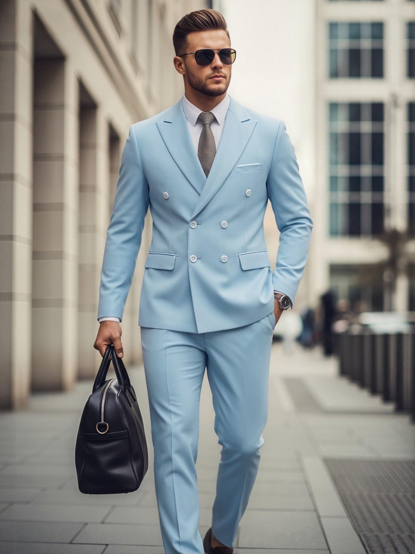 Men's fashionable double-breasted slim-fit suits, high-quality business plain-color two-piece suits, groom and best man wedding gowns, formal attire for occasions, office professional suit sets, party and banquet evening gowns