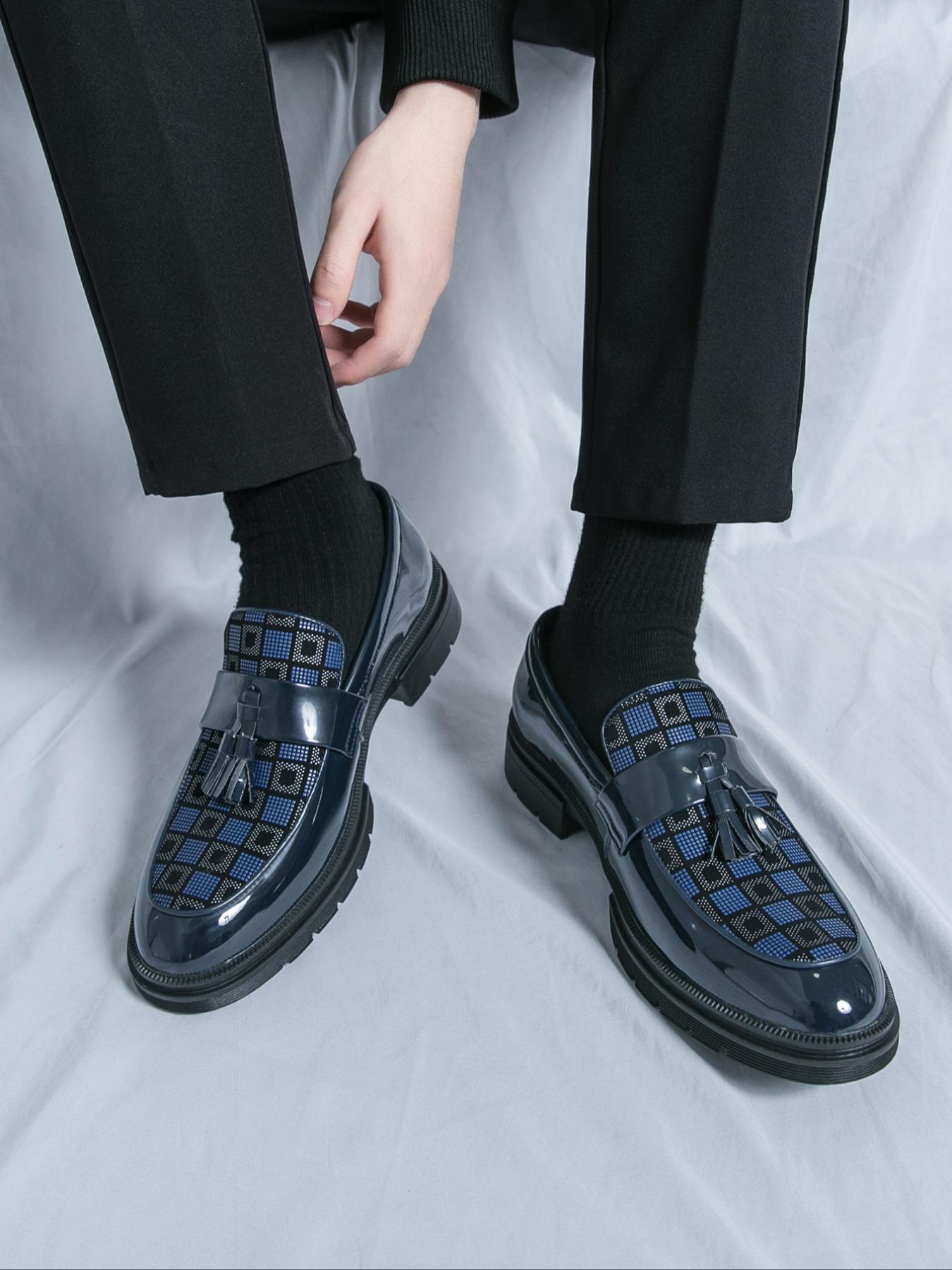 Men's Fashionable Geometric Pattern Tassel Design PU Leather Loafers, Casual Comfortable Loafers for Daily Wear, Business Formal Shoes for Men