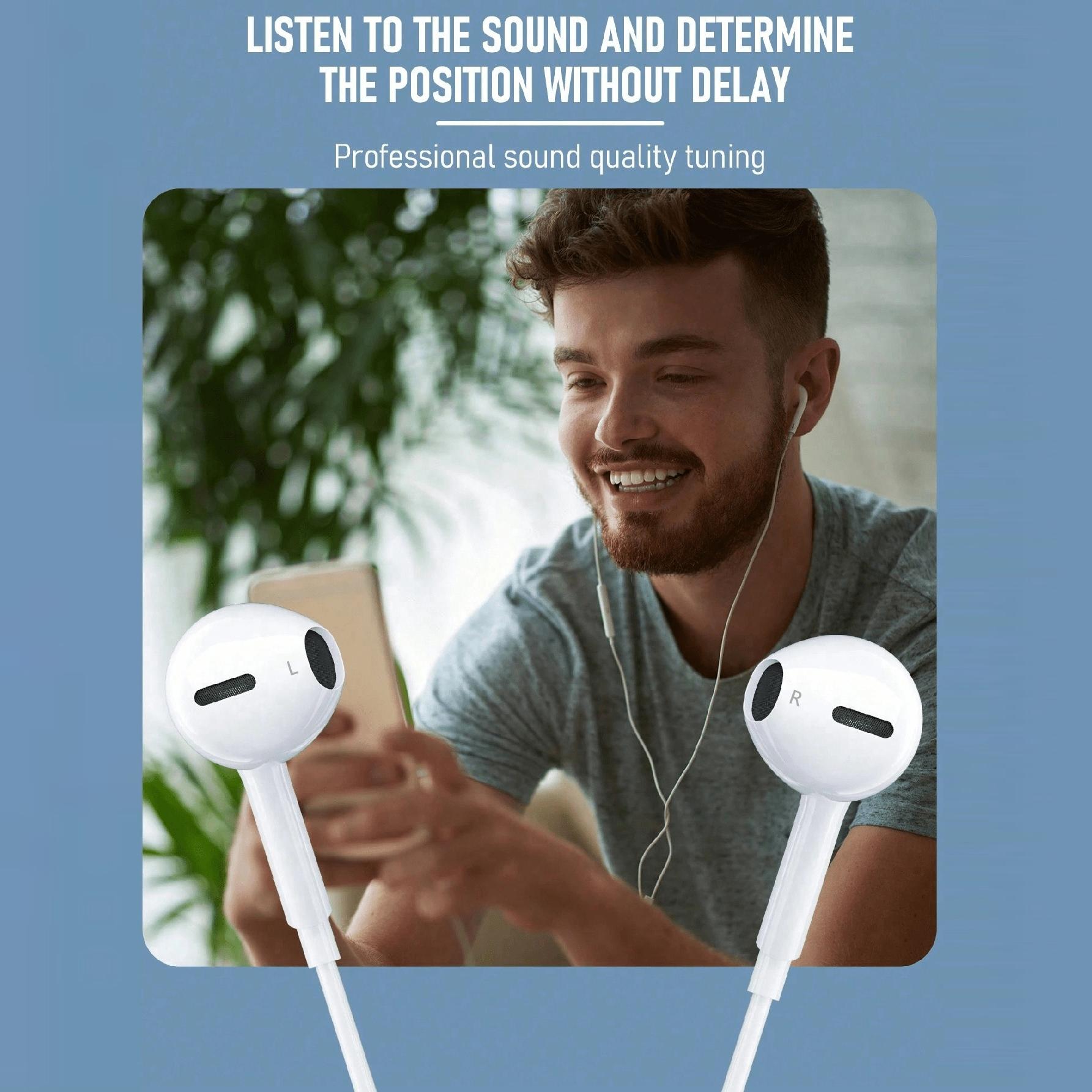 Wired In-Ear Headphones with Apple Lightning, Android Type-C, and 3.5mm Jack, Compatible with Mobile Devices, Low Power Consumption