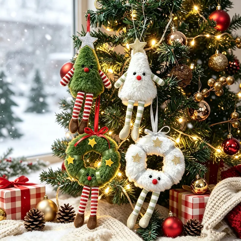 1 piece of cute plush Christmas tree wreath ornament, cartoonish and childlike, with a three-dimensional design and soft plush material, suitable for home, window, and party decorations, DIY backpack and Christmas tree accessories
