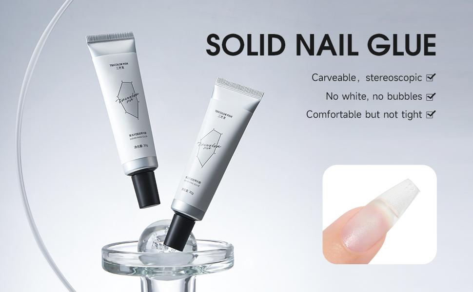 Solid Nail Glue for Press-On Nails - Strong Clear Acrylic Nail Tips Solid Gel Nail Glue Home DIY Nail Polish Remover Quick and Easy Without Hurting Nails.