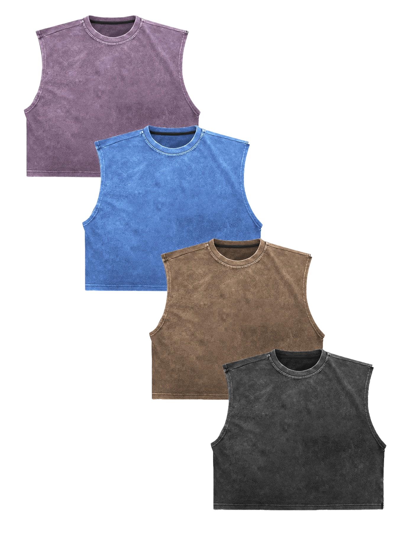 【TDOTW】4-Pack Acid-Wash Sleeveless Tank Tops Workout Tanks – Men's Casual Daily & Workout Outfits, Soft Cotton Blend Fabric, Relaxed Fit, 4-Pack Set, Multi-Color Washed Style, Menswear