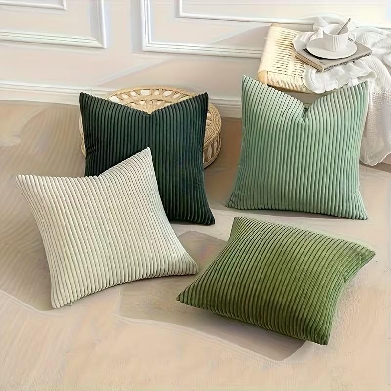4pcs corduroy pillowcases, suitable for living room, bedroom or sofa decoration, 2 size specifications, zipper closure, machine washable, suitable for all seasons, green gradient pillowcases, soft material, durable fabric, decorative pillows