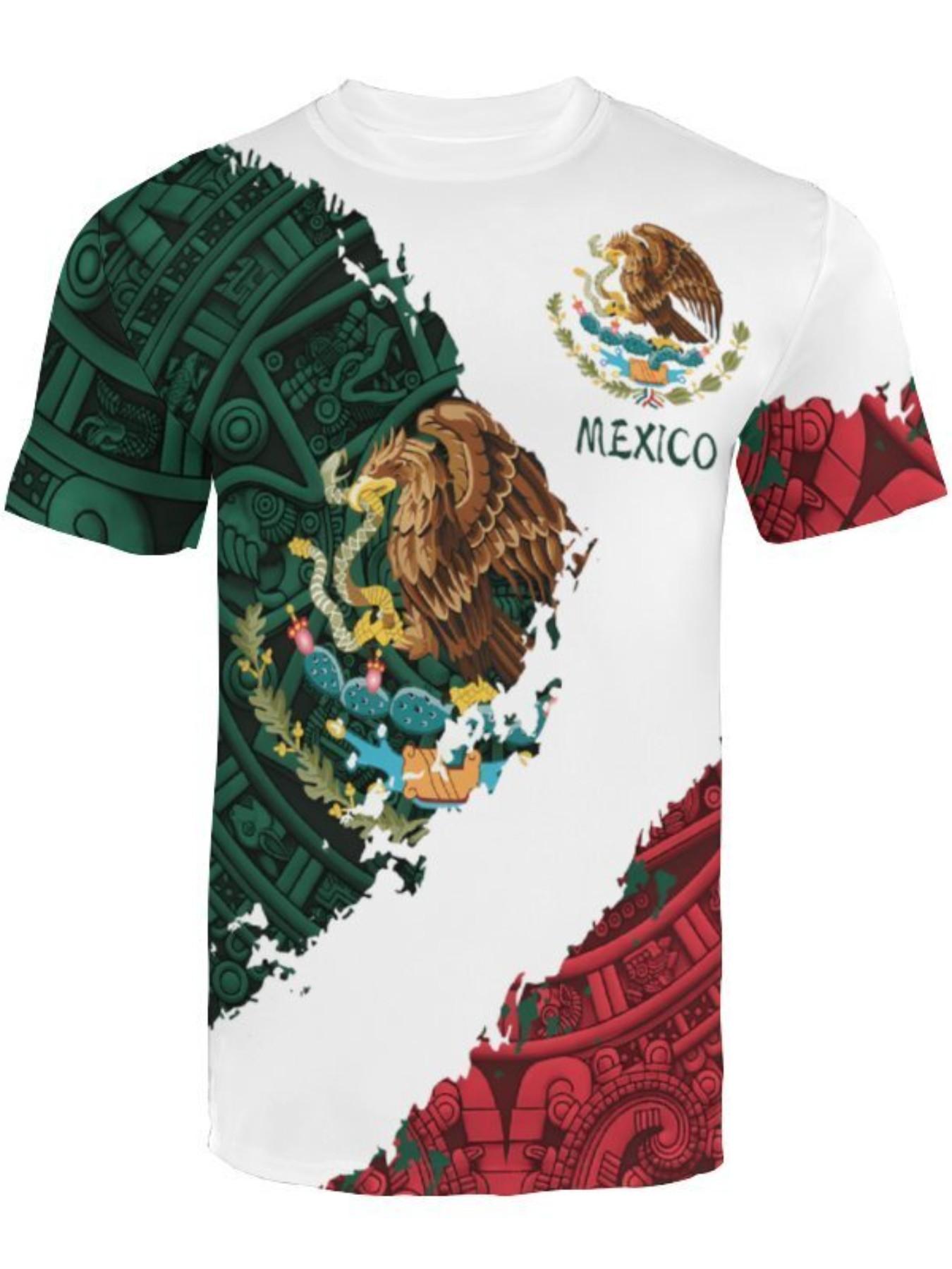 Mexico-themed 3D digital men's LongHuman Gamis crew neck slim-fit short-sleeve top men's soccer jersey pullover stretch T-shirt streetwear tropical white World Cup