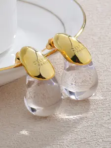 Summer Copper Plated 22k Transparent Resin Water Drop Earrings, Simple Versatile Fashion Statement Jewelry for All Seasons, Stud Earrings
