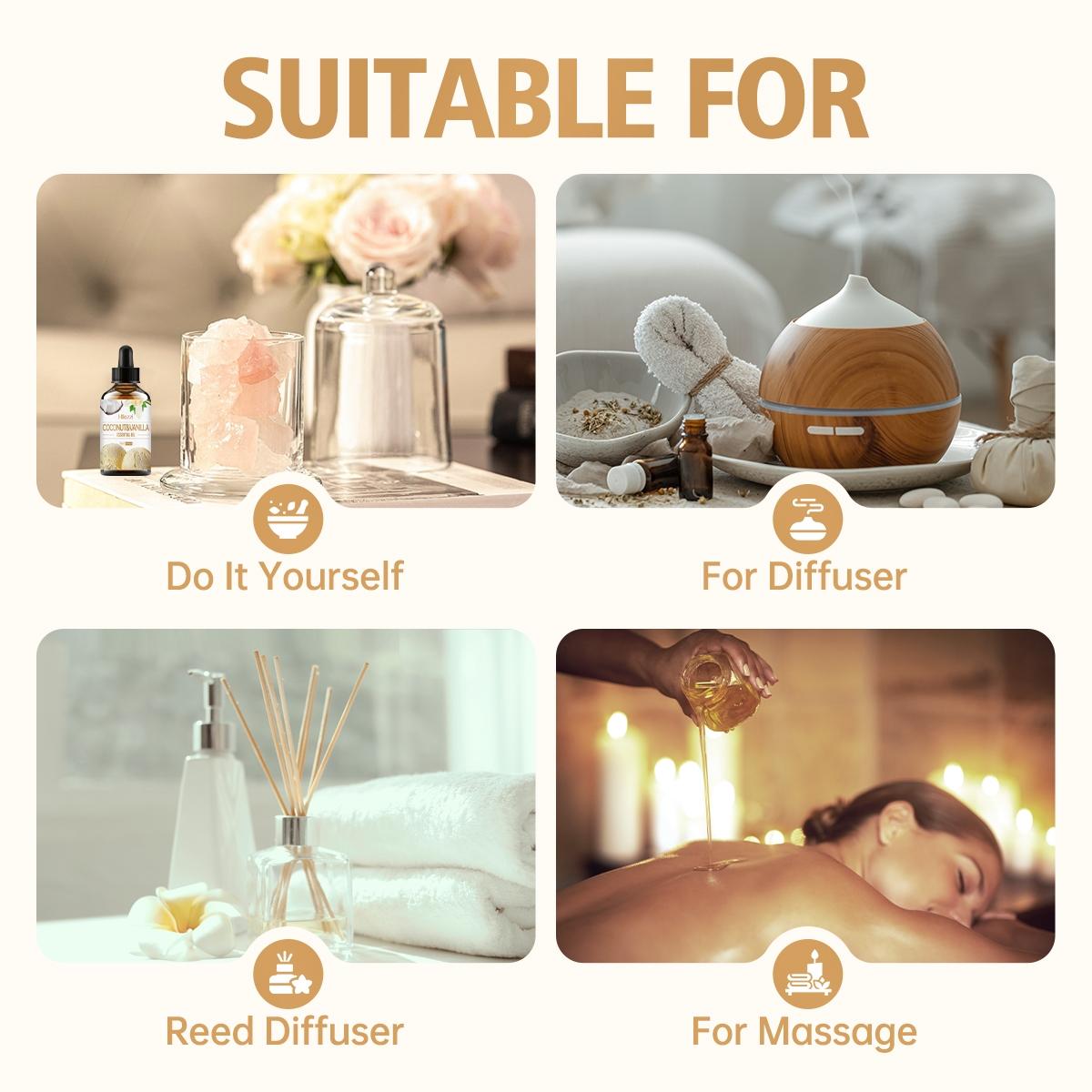 1pc 30ML Coconut & Vanilla Essential Oil, Scented Oil, Aromatherapy Oil, Diffuser Refill Liquid for Home, Living Room, Bedroom, Bathroom, Air Freshener, Stress Relief Gift