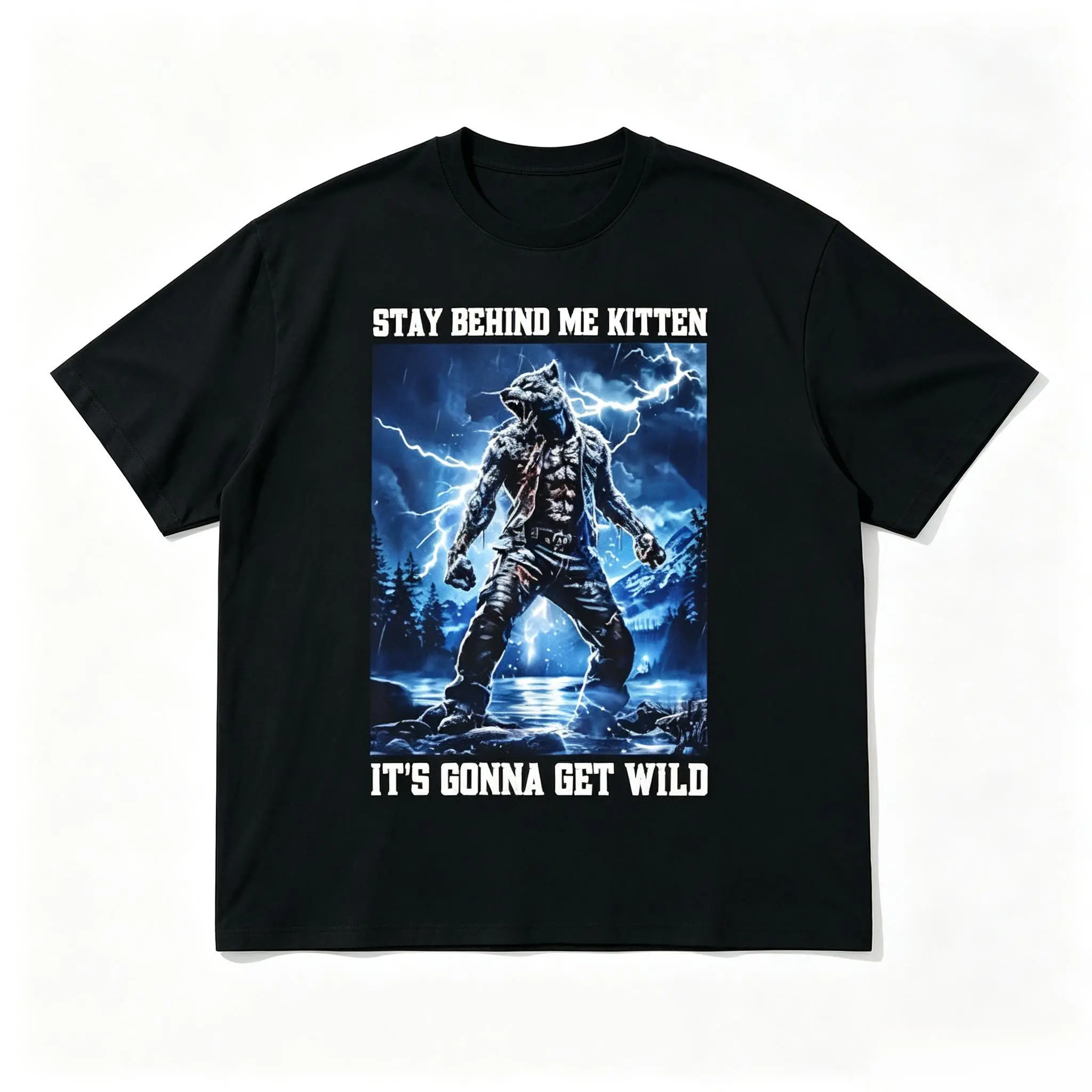 Men's Unisex Retro Fashion Breathable Cotton Alpha Wolf Graphic Print Tee - Round Neck, Short Sleeve Casual Streetwear Top for Sports, Party, Human Matching Chems-Free Sports & Outdoor Clothing