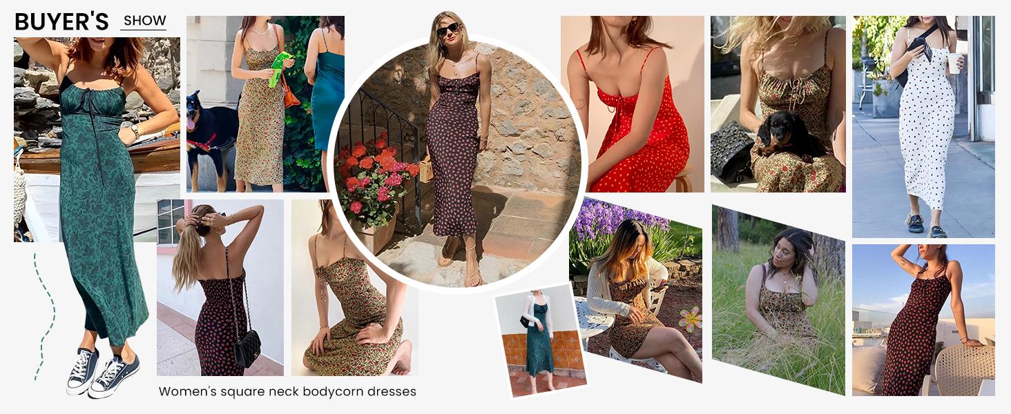 SCUSTY Womens Floral Dress Low-Cut Square Neck Spaghetti Strap Tie Bodycorn Y2k Sun Dresses Casual Sexy Summer Womenswear Comfort Fit SCUSTY Womens Floral Dress Low-Cut Square Neck Spaghetti Strap Tie Bodycorn Y2k Sun Dresses Casual Sexy Summer Womenswear Comfort Fit