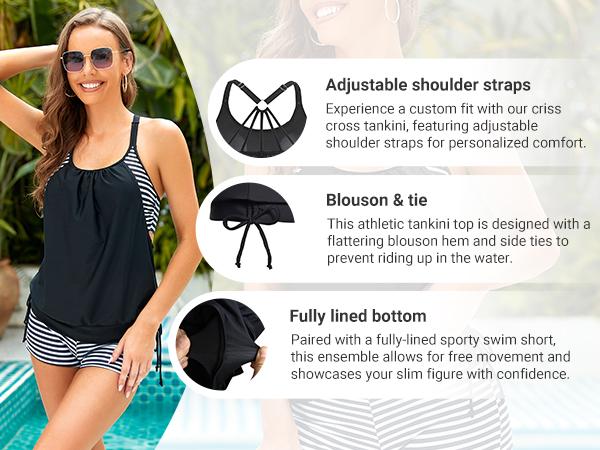Holipick Womens Tankini Swimsuits Two Piece Tummy Control Bathing Suits Blouson Tankini Top with Sporty Boy Shorts Plus Size Tankini Swimsuits for Women Swimwear Swimsuits for Curvy Women