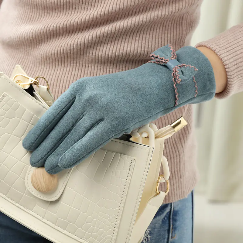 Women Fleece-Lined Winter Gloves Touch Screen Warm Deerskin Leather Mittens Thick Thermal Heavy Duty Non-Slip Windproof Outdoor Riding Gloves for Driving and Cycling