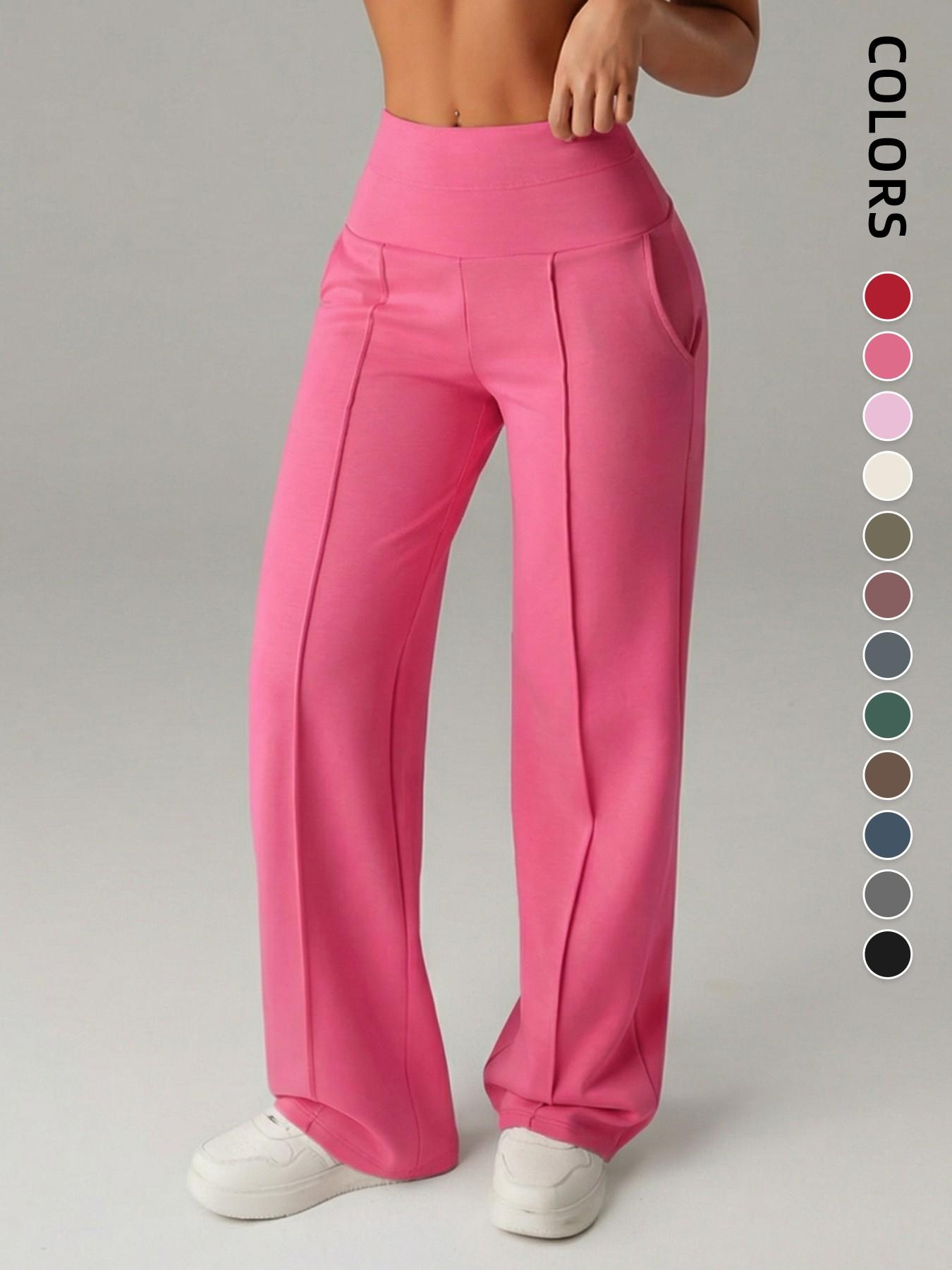 Women's Plain Loose Straight Leg Pants, Wide Leg High Waisted Athletic Sporty Casual Sweatpants with Pockets, Comfortable Daily Wear [Fits Small - Size Up Recommended]