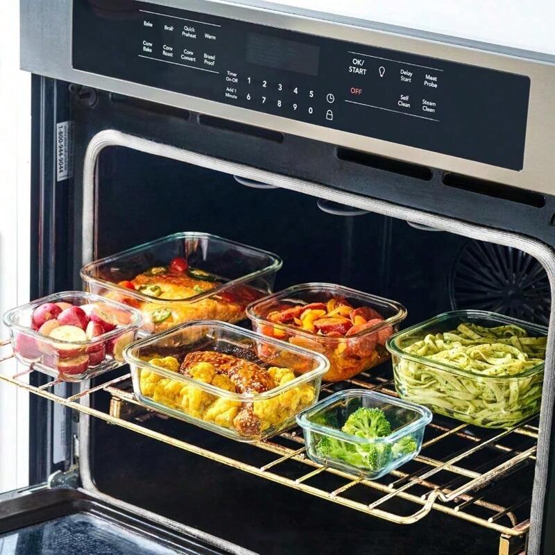 8-piece vacuum-sealed glass food storage container set, leak-proof, portable glass tableware, food delivery box, suitable for microwave, oven, refrigerator, dishwasher, ideal for kitchen, restaurant, and delivery use