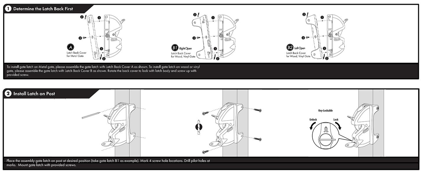 Gate Latch Door Latch with Pull Cable Opened Two-Sided Lockable Door Latch Durable,Versatile & Secure for Metal,Wood,and Vinyl Fence,for Privacy Fence,Outdoor Fence,Barn Door Lock,Wooden Fence(Black)